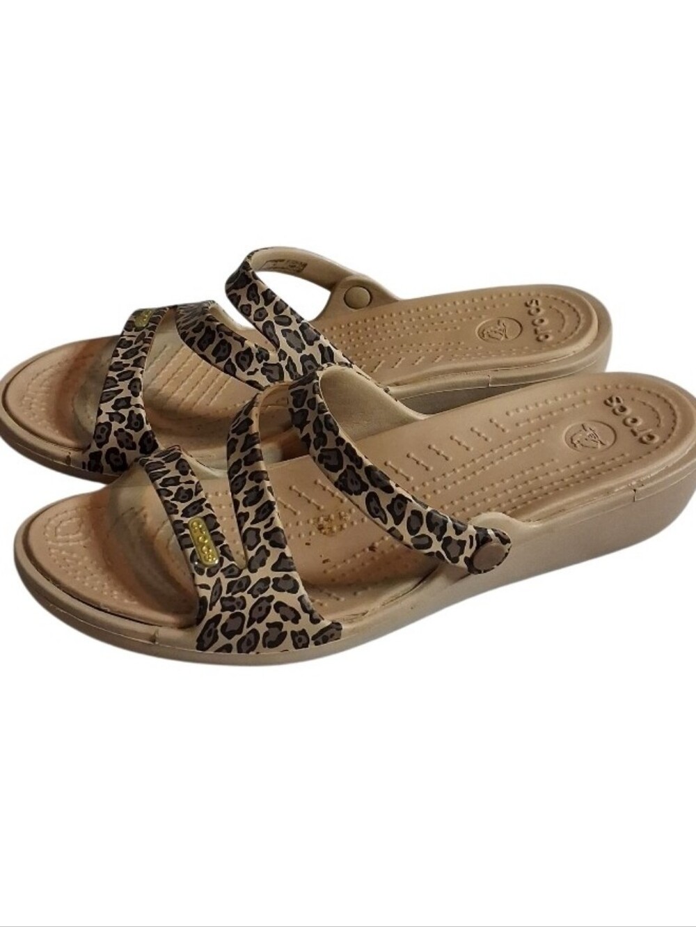 Crocs Patricia Leopard Print Wedge Sandals Womens Size 8 Strappy Slides
